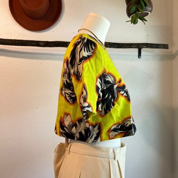 Jonathan Saunders 2014 Yellow Tulip Cropped Short Sleeve Zipper Back Top Size 6 - Picture 5 of 11